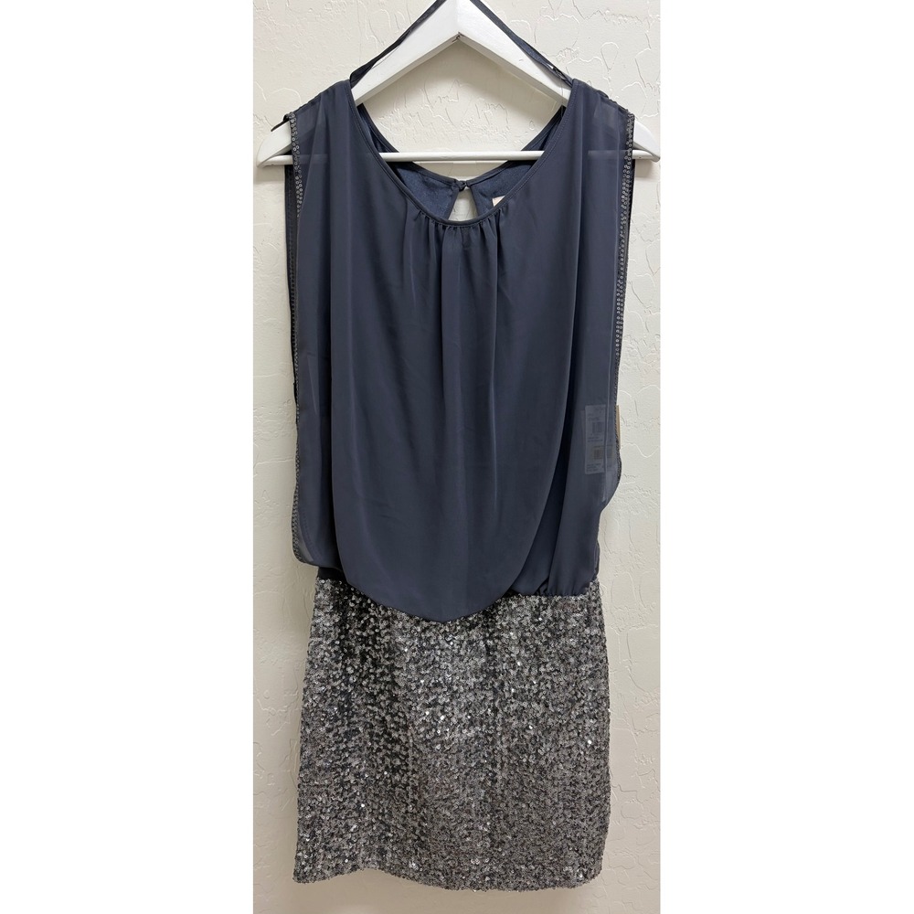 NWT Aidan Mattox Size 6 Gray Chiffon Sequin Club Dance Cocktail Party Mini Dress